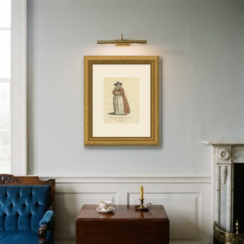 Citizen's Wife of London in 1640 with Fur Muff, Jefferys Costume Print, 1757, shown framed on a wall