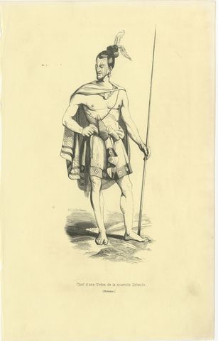 Chief of a Tribe of New Zealand, Antique Wahlen Costume Print, 1843-1844, view 2