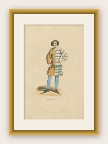 Elegant Renaissance Italian Youth Fashion, Published and Hand-Colored in 1847, shown framed
