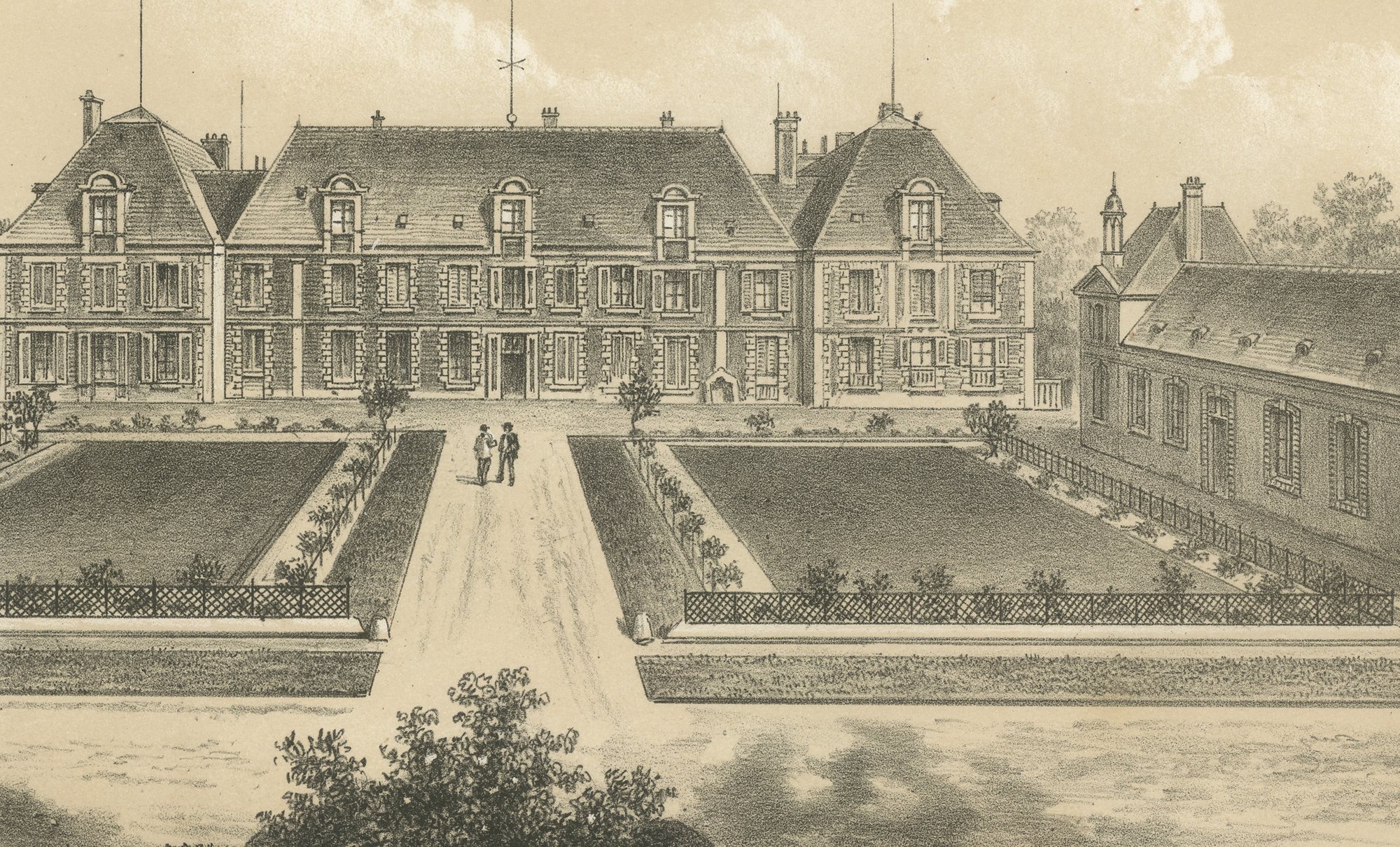 Grignon Agricultural School, Court of Honour, Antique Print, 1873, view 4