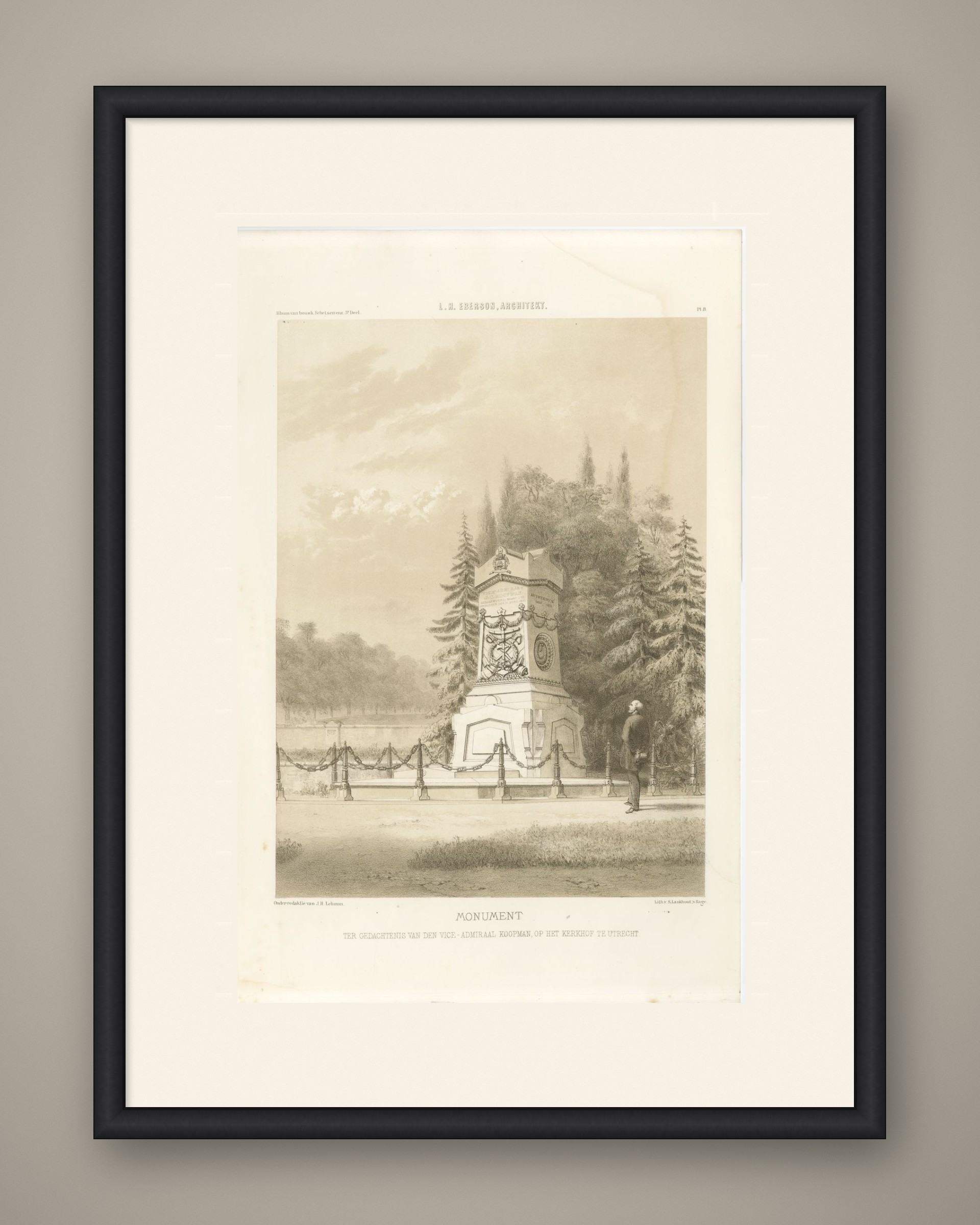 Koopman Monument, Utrecht Cemetery, Dutch Architecture Print, Leliman, 1865-1866, shown framed