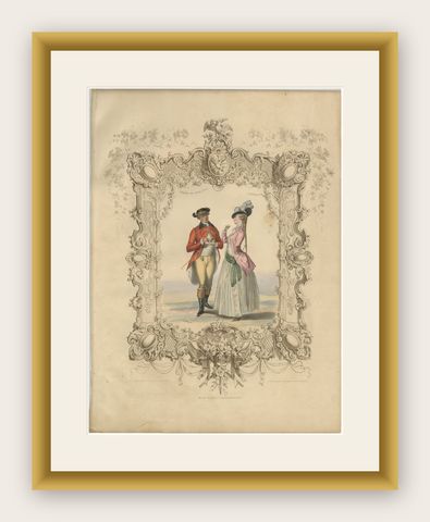 Louis XVI French Rococo Court Costume Lithograph, 1775, Published 1847, shown framed
