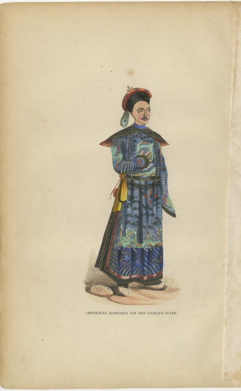 Chinese Costumes Pair, Antique Hand-Colored Engravings, Dutch, 1854, view 2