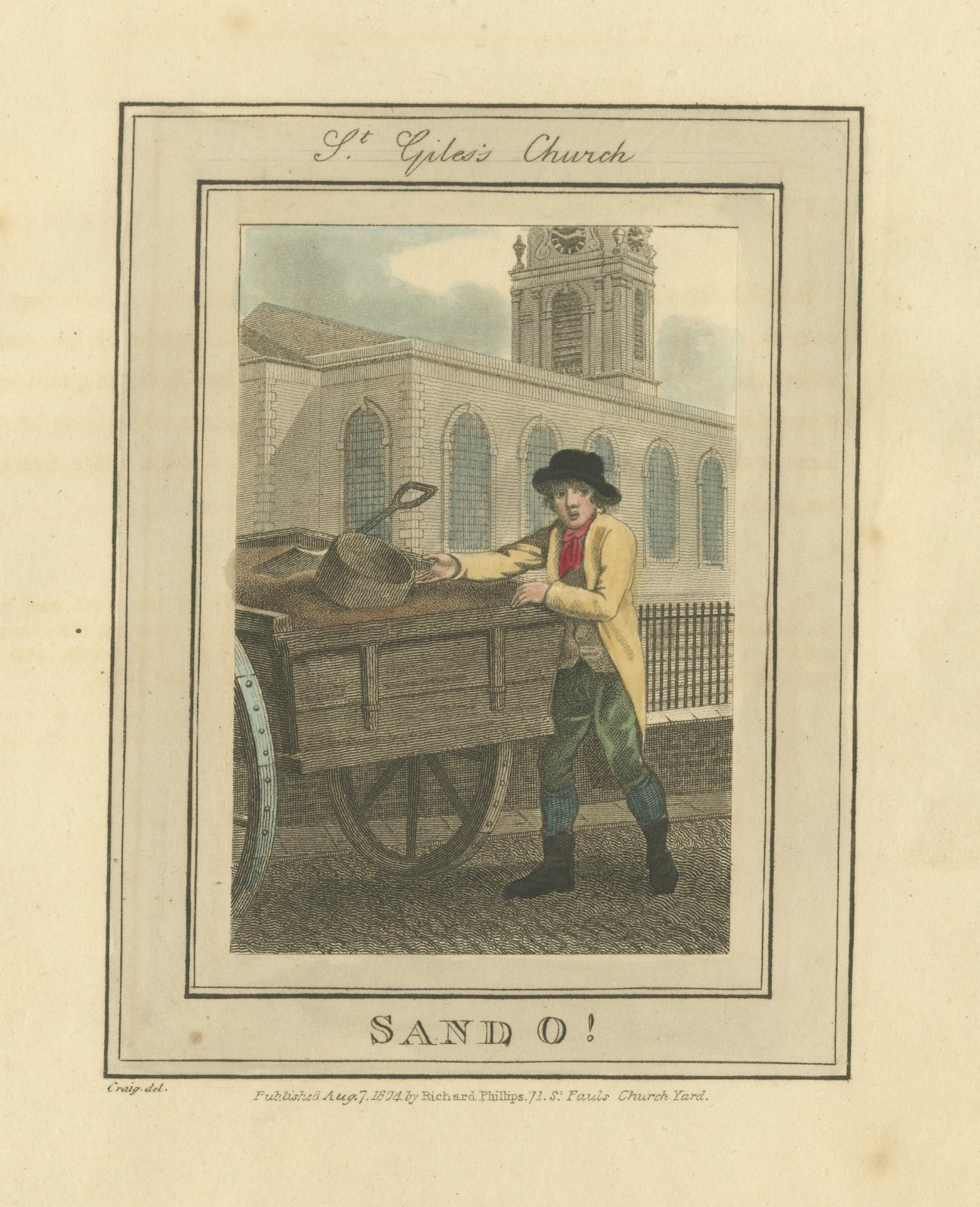 Sand Seller at Saint Giles's Church, Cries of London, 1804