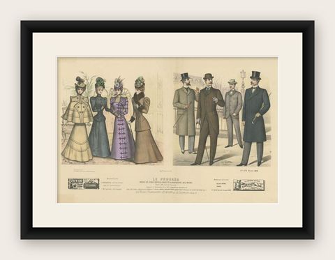 Antique Fashion Print Published in February, 1898, shown framed