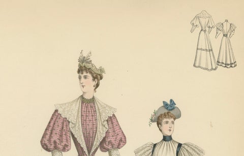 Victorian Fashion Duets: Elegant Ensembles in Lithographs Published in 1889, close-up 5