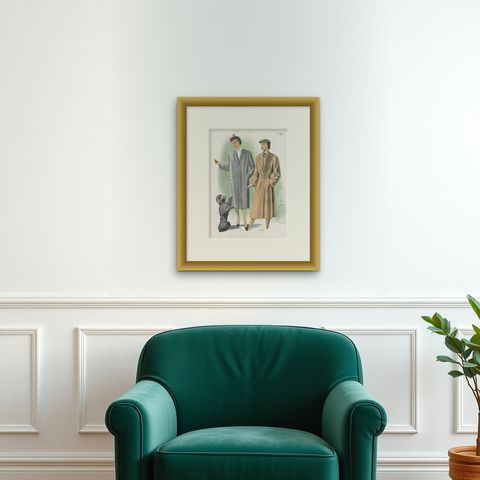 Vintage Fashion Print 'Pl.14205' Published in Ladies Styles, 1951, shown framed on a wall