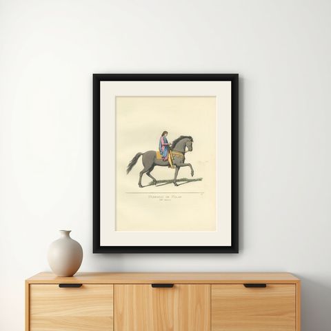 Podestat de Milan Antique Print, 1860, Historical Costume Art, shown framed on a wall
