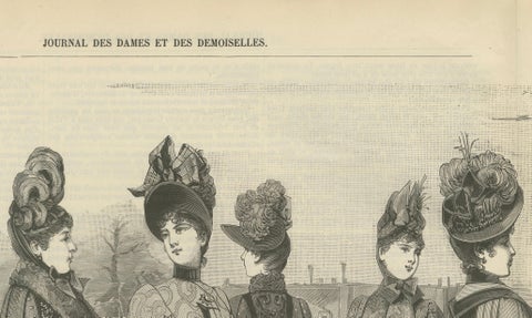 Large Antique French Fashion Plate, Winter Costumes Paris, c.1880, close-up 4