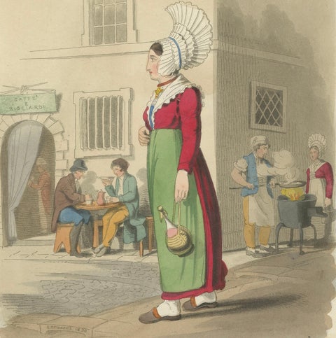 Italian Costume, Woman of Turin in Traditional Dress, 1835, close-up 4
