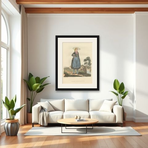 Old Costume Print of a Peasant of Upper Carniola, Slovenia, Eastern Europe, 1804, shown framed in a room