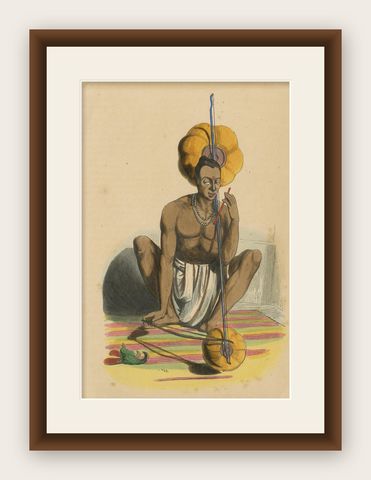 Antique Costume Print of a Hindu Musician by Wahlen, '1843', shown framed