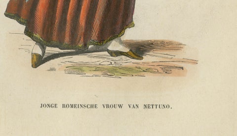 Young Roman Woman of Nettuno (near Rome) - Antique Costume Lithograph, c.1852, close-up 4