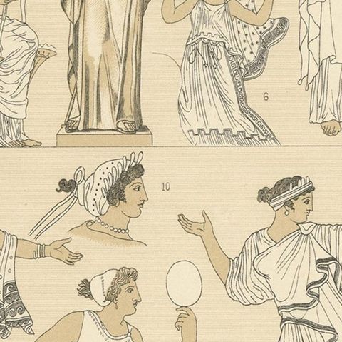 Pl. 14 Antique Print of Greece Costumes by Racinet, 'circa 1880', close-up 2