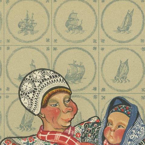 Spakenburg Women’s Working Dress with Children, Dutch Costume Print 1932, close-up 6