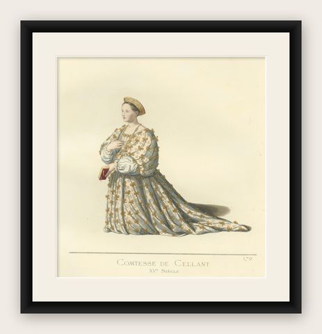 Bianca Maria, Countess of Cellant, 15th Century Italian Costume by Mercuri 1861, shown framed