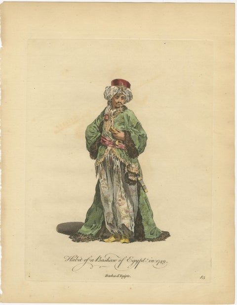 Habit of a Bashaw of Egypt, Elegant Ottoman Costume Engraving, 1749, view 2