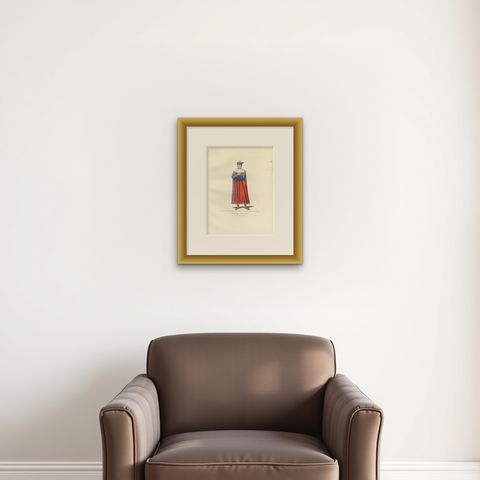 Antique Print of an Italian Nobleman, 14th Century, by Bonnard, 1860, shown framed on a wall