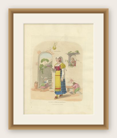 Costume Print of Naples Woman with Grapes, Published London 1824, shown framed