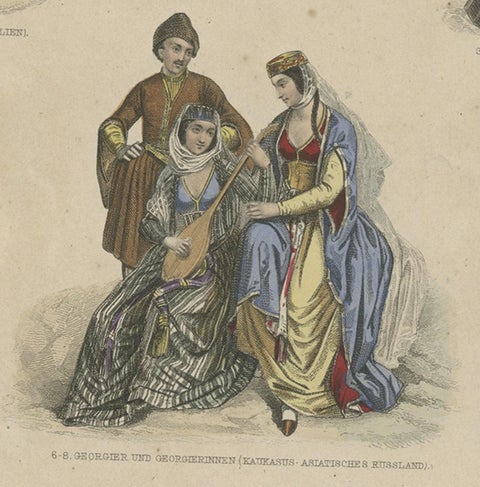 Old Costume Prints of Russia, Italy, France, Jutland, Spain, Austria, Etc., 1875, close-up 1