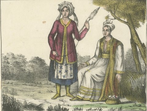 A Dalmatian, Montenegrins and Clementine Women in Costume, 1842, close-up 2