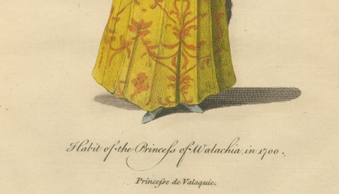 Antique Costume Print of a Princess of Wallachia, Engraving Jefferys, 1749, close-up 3
