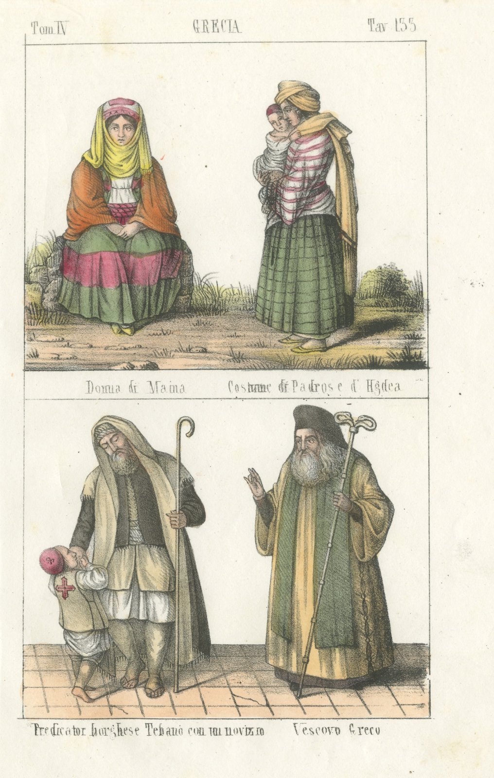 A Woman of the Mani, Costume of Patras and Hydra, a Greek Bishop, 1842