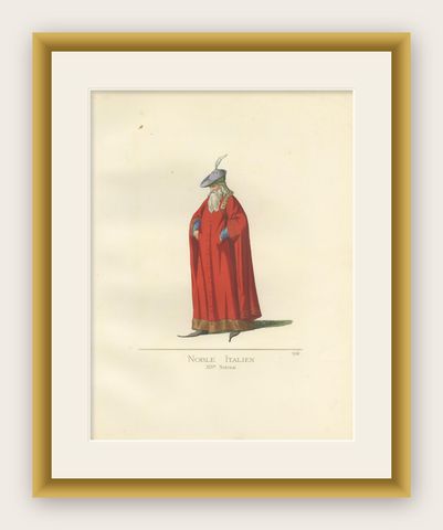 Antique Print of an Italian Nobleman, 14th Century, by Bonnard, 1860, shown framed