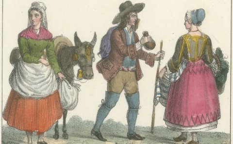 Peasants of Paris and Limoges with Women of Olona and Fete de Buch, 1842, close-up 1