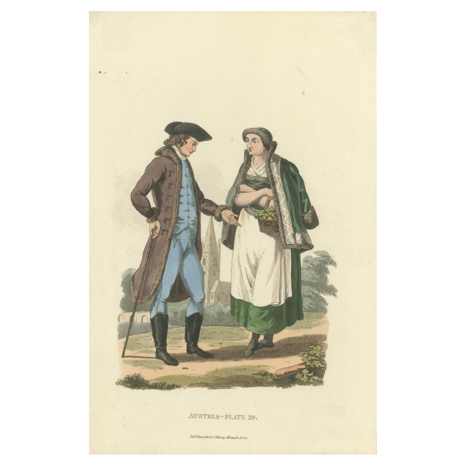 Austrian Folk Couple: Elegant Regency Costume from 1808