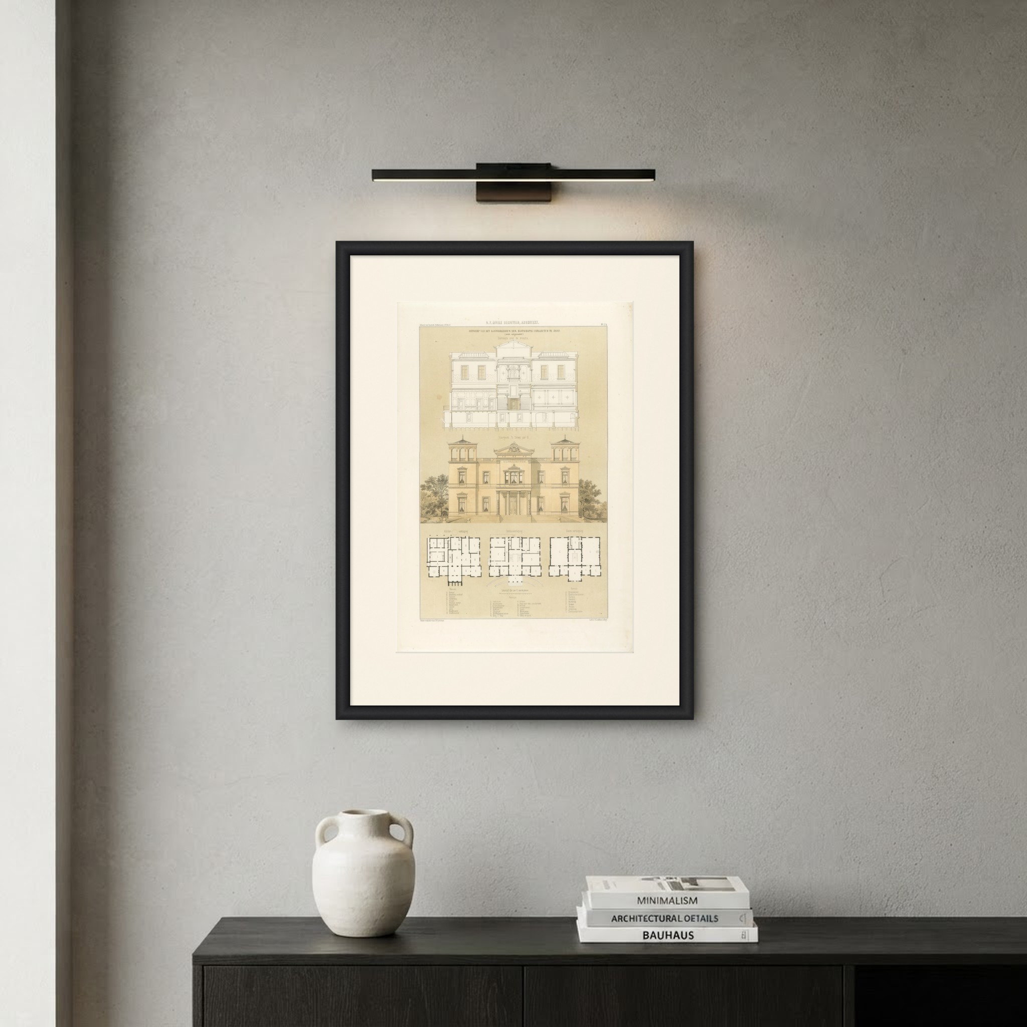 Ultrajectum Office Building, Zeist, Dutch Architecture Print, Leliman, 1865-1866, shown framed on a wall