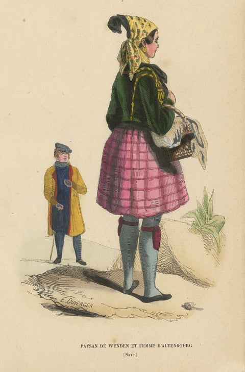 Antique Costume Print of a Peasant of Wenden and Lady of Altenburg by Wahlen, view 2