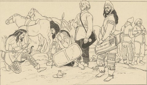 Ancient Scythians and Asia Minor Costumes, Antique Ethnographic Print, c.1905, close-up 3