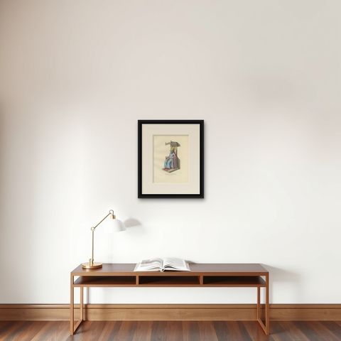 Antique Print of a Spanish Nobleman, 15th Century, by Bonnard, 1860, shown framed on a wall