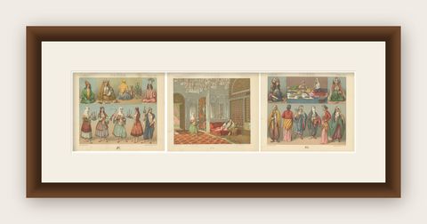 Persian Women & Interior Lithographs, Oriental Costume, Paris c.1888 Set, shown framed
