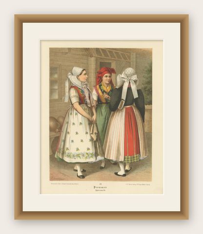 Spreewald Folk Costumes, Prussia, Women in Traditional Dress, c.1875, shown framed