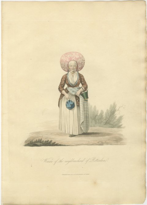 Woman near Rotterdam, Dutch Regional Dress, Antique Ackermann Print, 1817, view 2