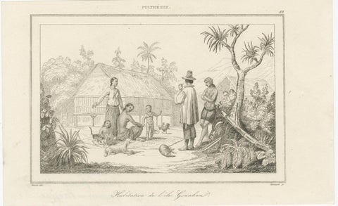 Antique Oceania Engravings, Guam Chamorro Life, Distillery and Costumes, 1836, view 3