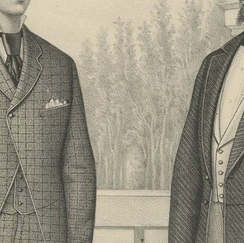 Rare Antique Print of Men's Fashion, c.1890, close-up 2