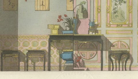 Chinese Nobleman’s Study Interior, Ferrario Costume Print, Hand-Colored c.1815, close-up 3