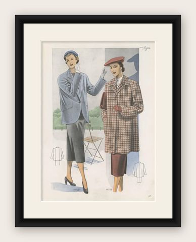 Antique Fashion Print, Published in Ladies Styles, 1951, shown framed