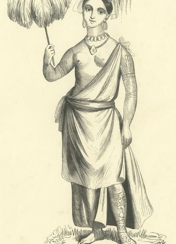 Young Girl of Madison Island, Antique Wahlen Costume Print, 1843-1844, close-up 1