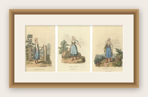 Traditional Austrian Folk Costumes: Vibrant Regency Era Fashion from 1804-1808, shown framed