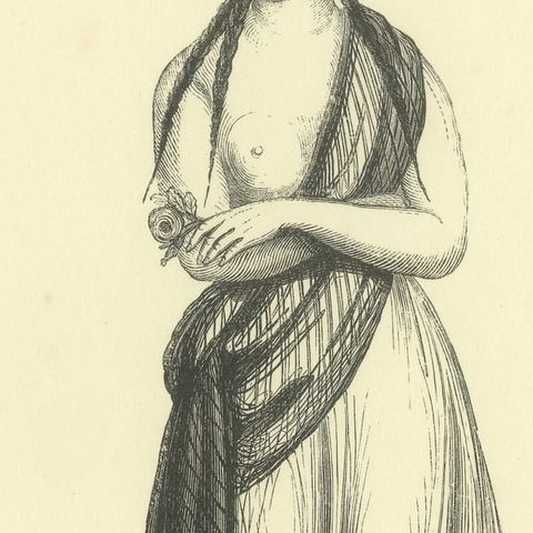 Young Girl of Pitcairn Island, Antique Wahlen Costume Print, 1843-1844, close-up 4