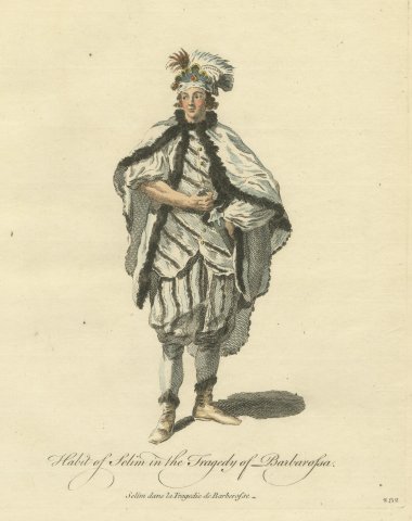Selim in the Tragedy of Barbarossa, Georgian Stage Costume, Jefferys Print, 1757