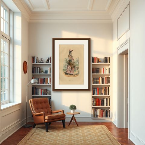 Jeune Fille Arabe in Traditional Attire from Wahlen's 1844 Lithographs, shown framed in a room