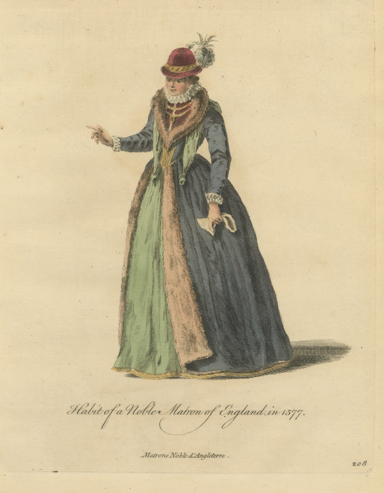 Habit of a Noble Matron of England in 1577, Jefferys Costume Plate, 1757