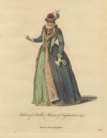 Habit of a Noble Matron of England in 1577, Jefferys Costume Plate, 1757