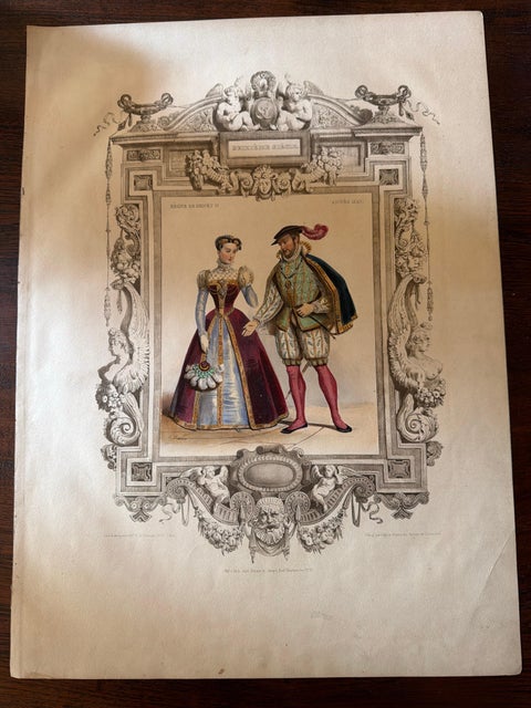 Henri II & Catherine de' Medici French Court Costume Lithograph, 1847, view 6