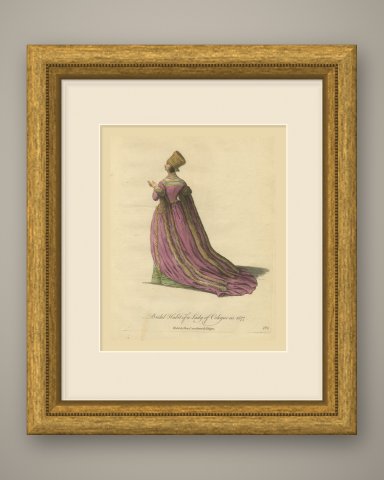 Bridal Dress of a Lady of Cologne with Gold Headdress, Costume of 1577, 1757, shown framed